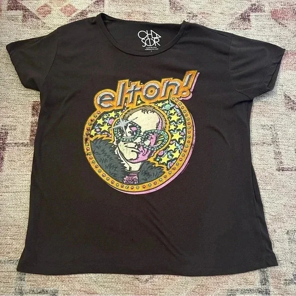 Chaser• Elton John Women's Vintage Fashion T-shirt  Black - Picture 3 of 8
